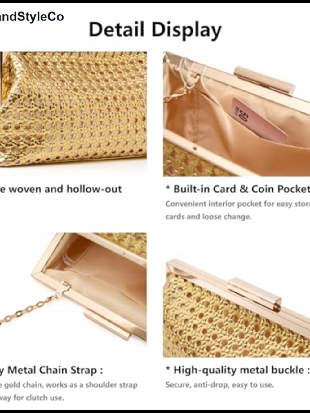 Textured Evening Clutch Purse with Removable Chain – Formal Clutch - Picture 3 of 5